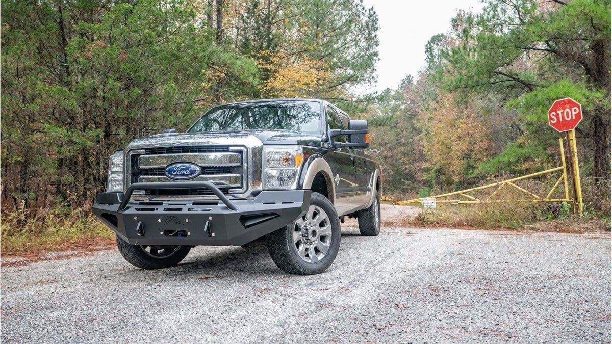 Fab Fours FS11 - RS2562 - 1 Ford F250/F350/F450/F550 Super Duty 2011 - 2016 Red Steel Winch Front Bumper Pre - Runner Guard - Rugged Truck Gear