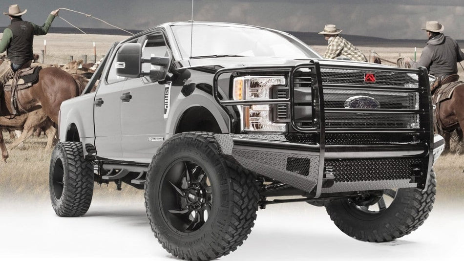 Fab Fours FS17 - S4160 - 1 Ford F250/F350/F450/F550 Super Duty 2017 - 2022 Black Steel Front Bumper Full Guard - Rugged Truck Gear