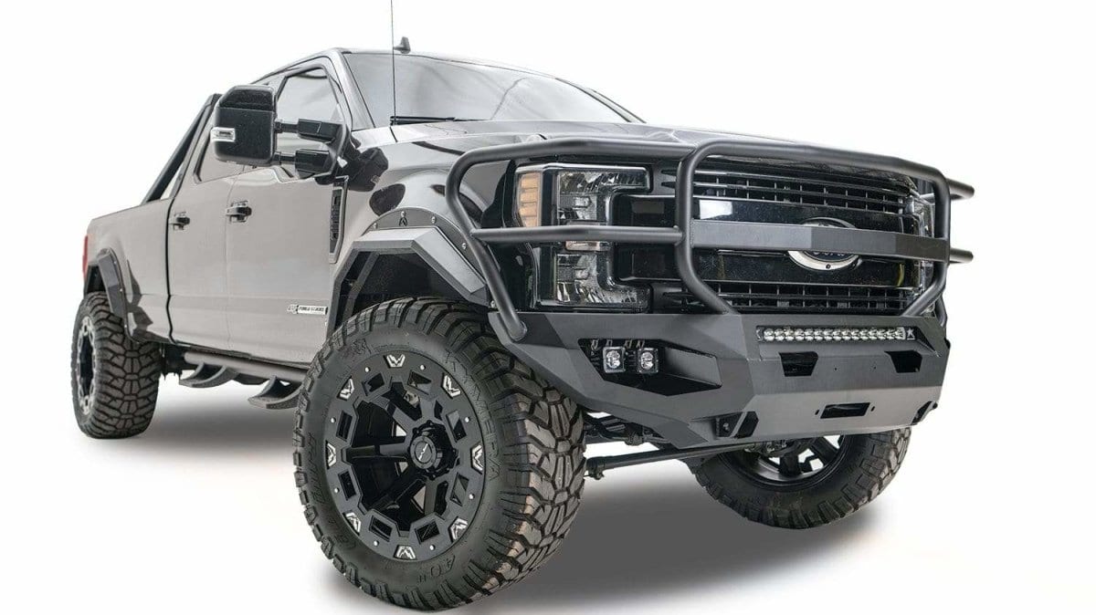 Fab Fours FS17 - X4150 - 1 Ford F250/F350 Super Duty 2017 - 2022 Open Fender Matrix Front Winch Bumper Full Guard - Rugged Truck Gear