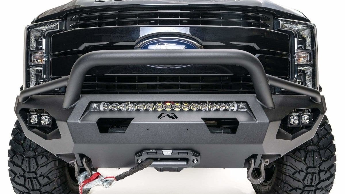 Fab Fours FS17 - X4152 - 1 Ford F250/F350 Super Duty 2017 - 2022 Open Fender Matrix Front Winch Bumper Pre - Runner Guard - Rugged Truck Gear