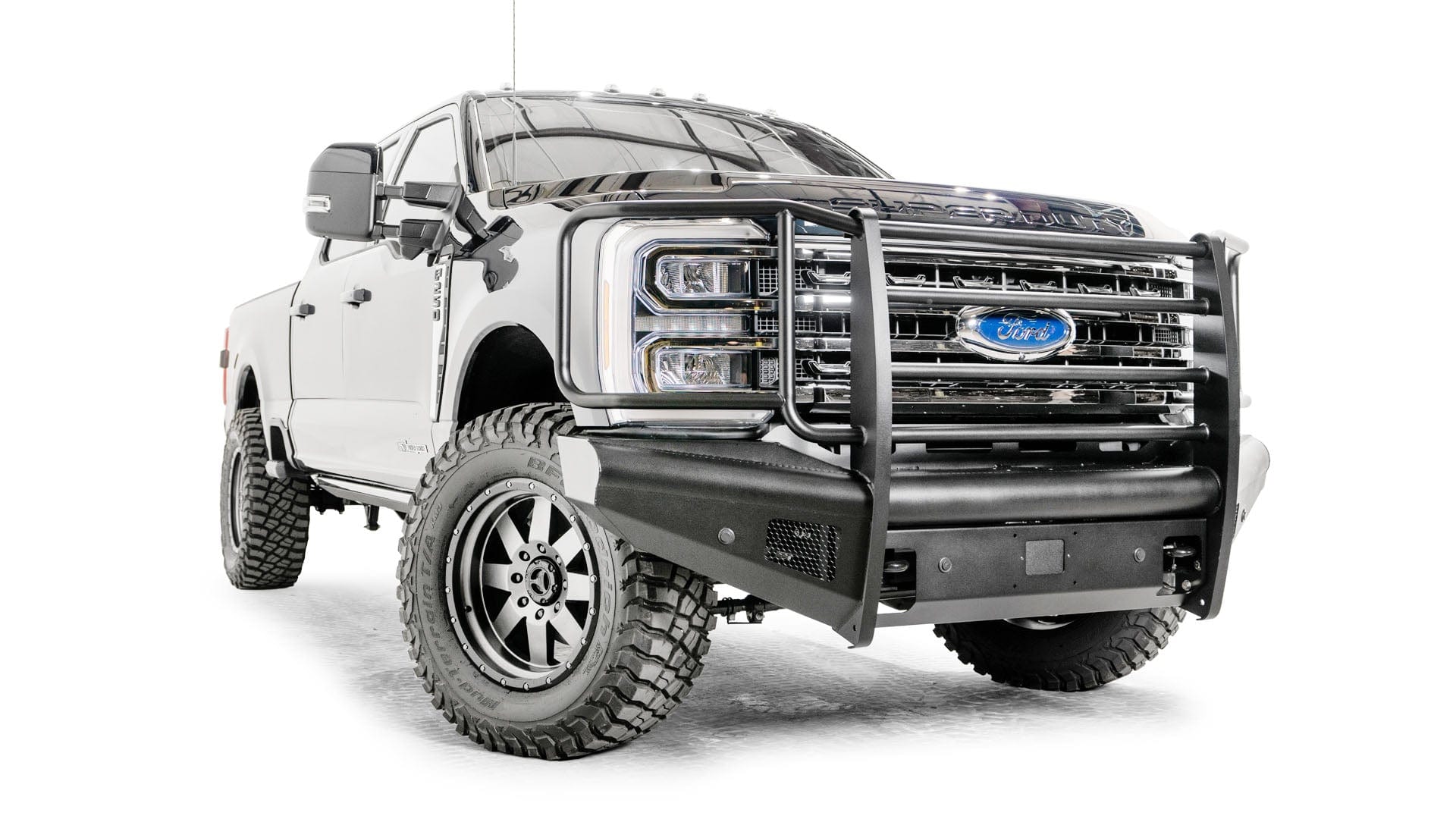 Fab Fours FS23 - Q5960 - 1 Ford F250/F350/F450/F550 Super Duty 2023 - 2024 Black Steel Elite Front Bumper Full Guard - Rugged Truck Gear