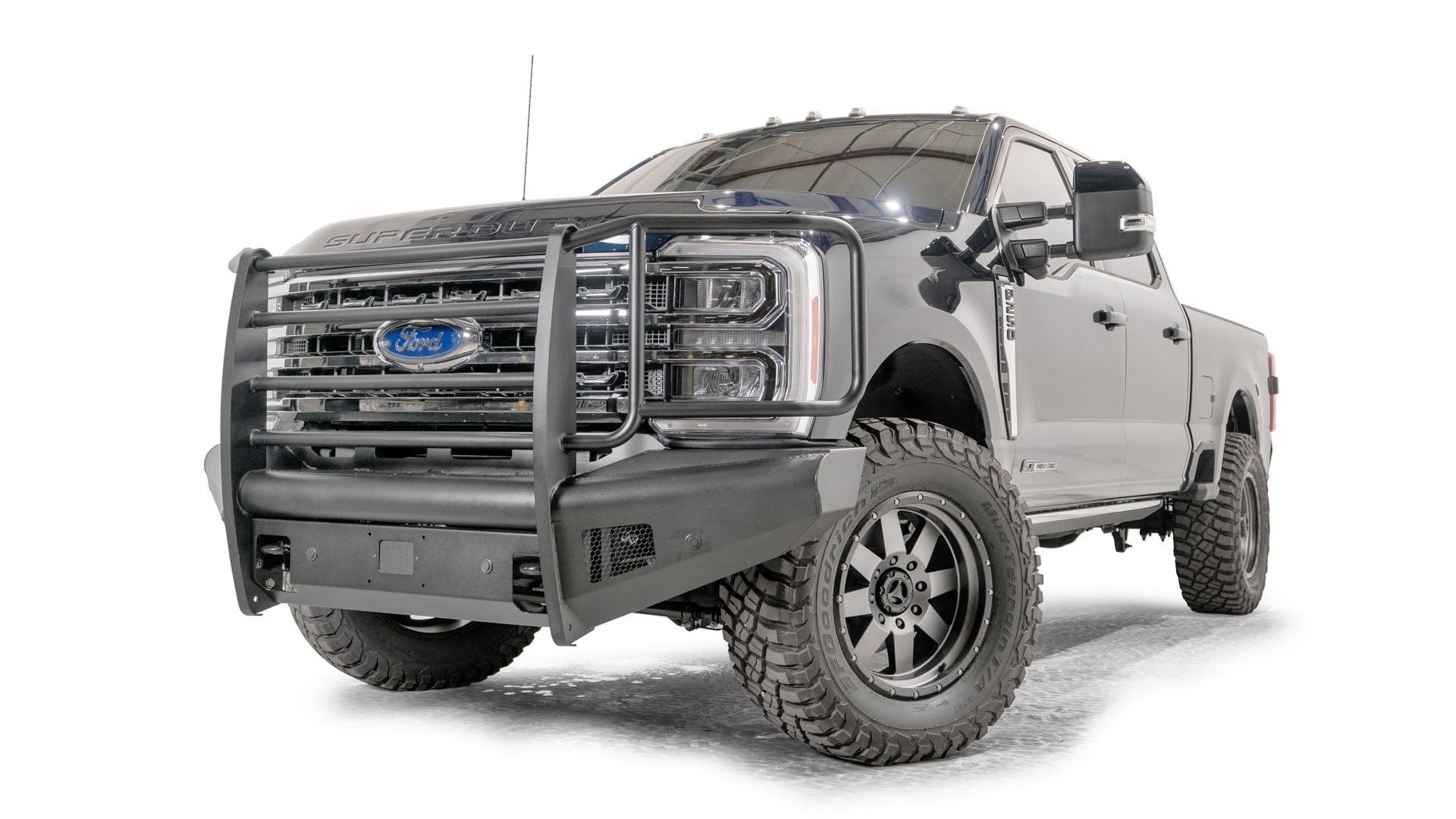 Fab Fours FS23 - Q5960 - 1 Ford F250/F350/F450/F550 Super Duty 2023 - 2024 Black Steel Elite Front Bumper Full Guard - Rugged Truck Gear