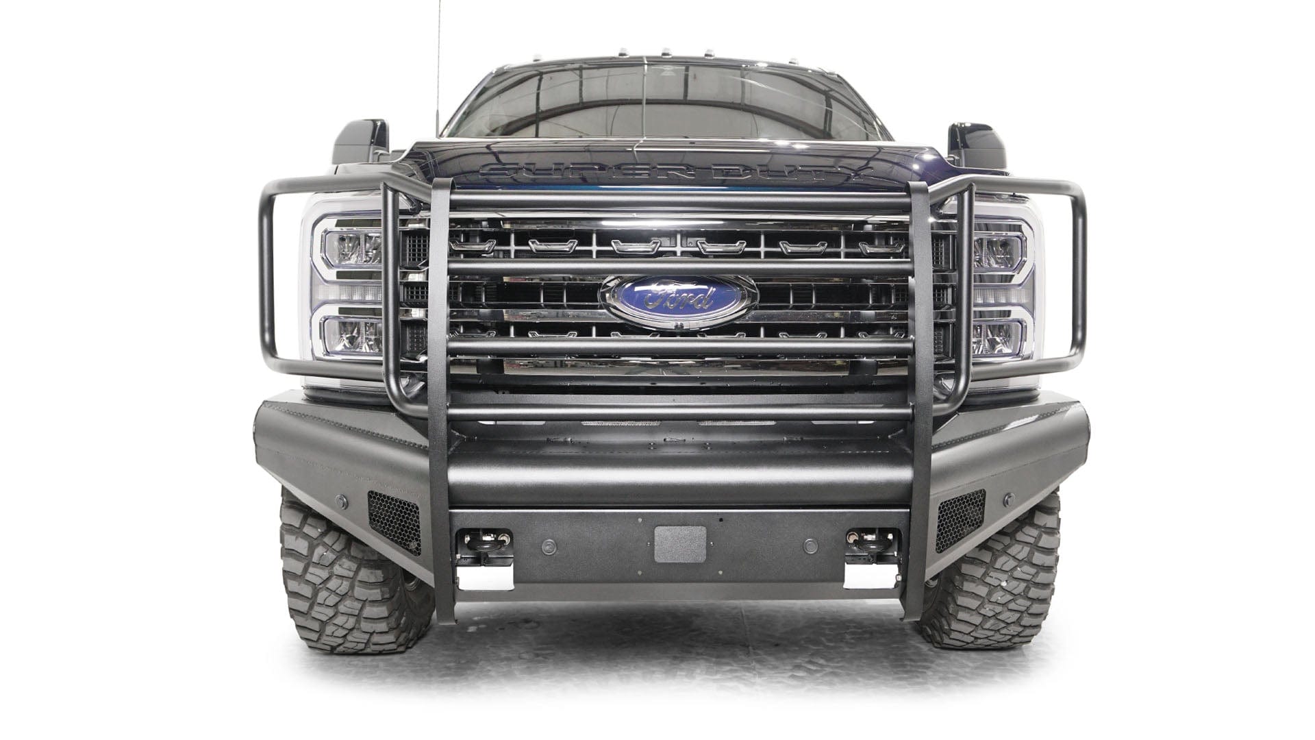 Fab Fours FS23 - Q5960 - 1 Ford F250/F350/F450/F550 Super Duty 2023 - 2024 Black Steel Elite Front Bumper Full Guard - Rugged Truck Gear