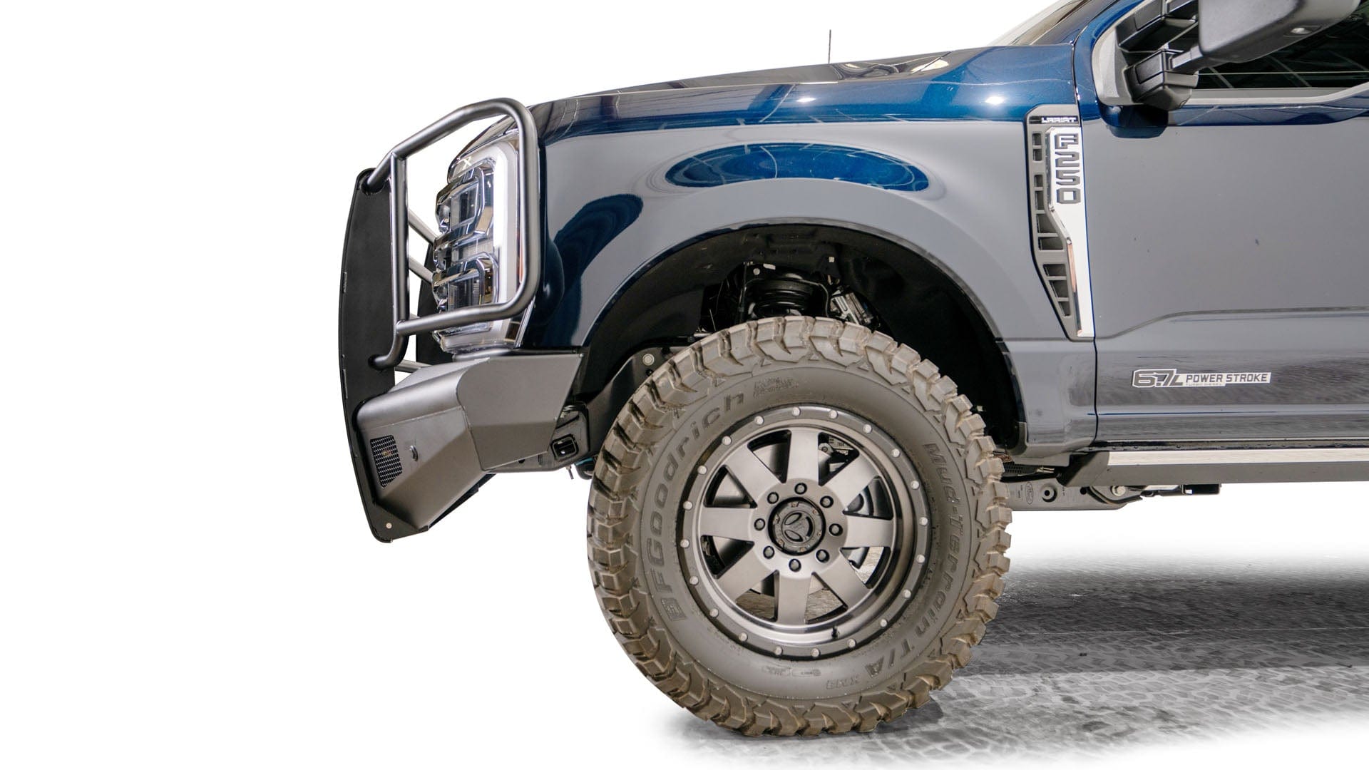 Fab Fours FS23 - Q5960 - 1 Ford F250/F350/F450/F550 Super Duty 2023 - 2024 Black Steel Elite Front Bumper Full Guard - Rugged Truck Gear