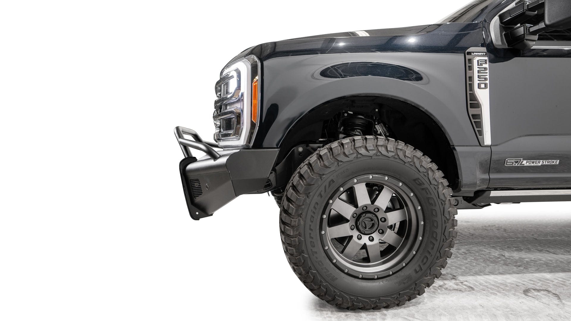 Fab Fours FS23 - Q5962 - 1 Ford F250/F350/F450/F550 Super Duty 2023 - 2024 Black Steel Elite Front Bumper Pre - Runner Guard - Rugged Truck Gear