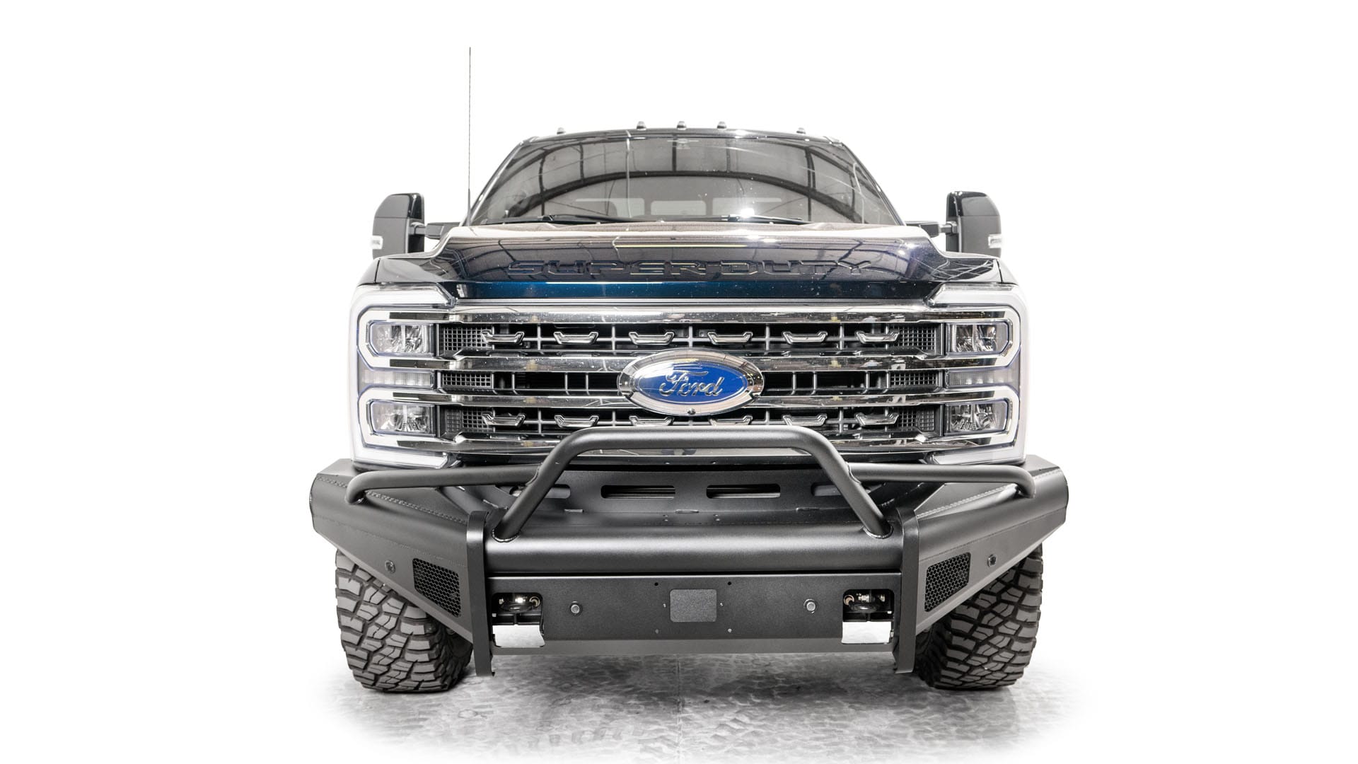 Fab Fours FS23 - Q5962 - 1 Ford F250/F350/F450/F550 Super Duty 2023 - 2024 Black Steel Elite Front Bumper Pre - Runner Guard - Rugged Truck Gear