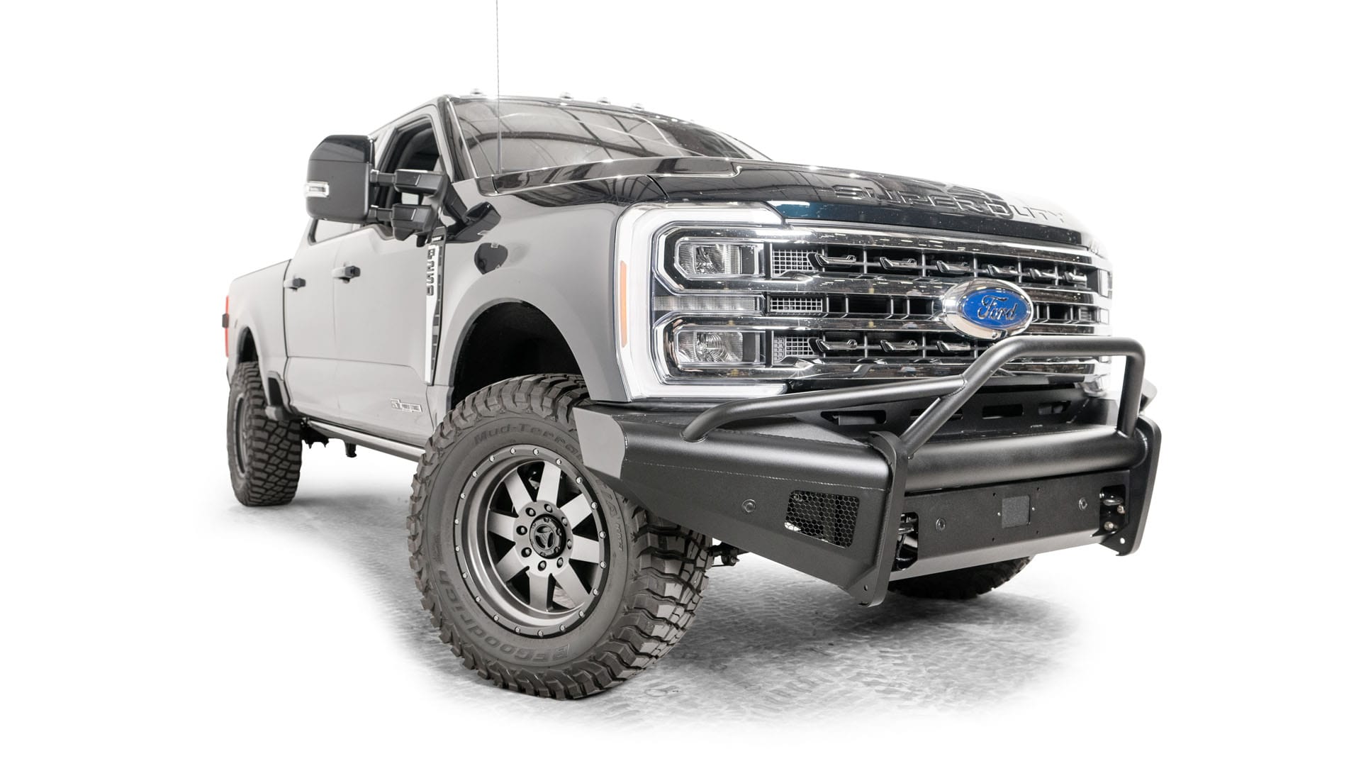Fab Fours FS23 - Q5962 - 1 Ford F250/F350/F450/F550 Super Duty 2023 - 2024 Black Steel Elite Front Bumper Pre - Runner Guard - Rugged Truck Gear