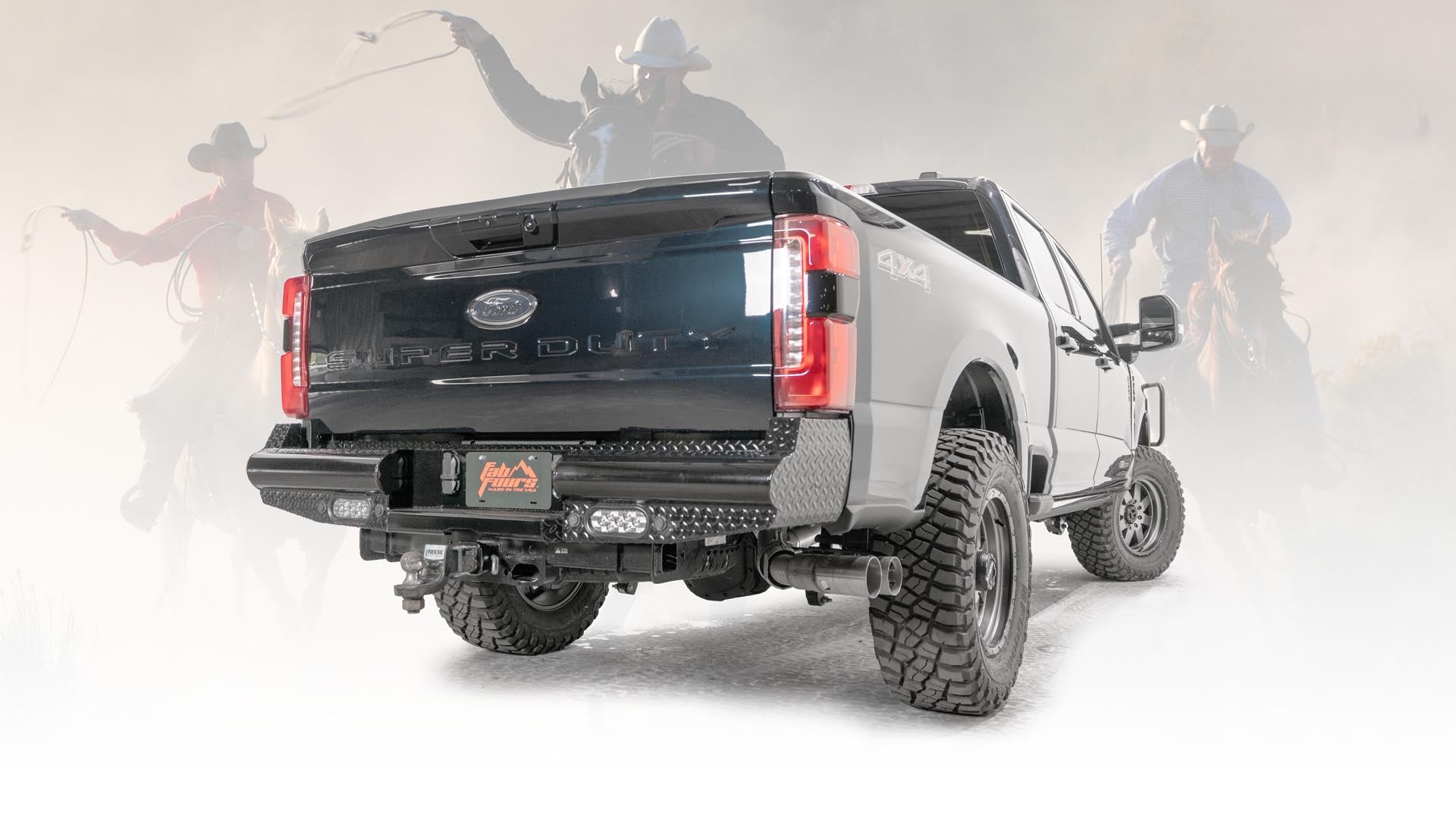 Fab Fours FS23 - T5950 - 1 Ford F250/F350 Super Duty 2023 - 2024 Black Steel Rear Bumper - Rugged Truck Gear