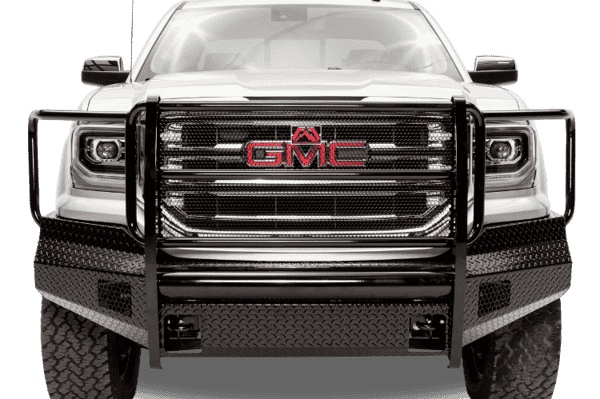 Fab Fours GM07 - K2160 - 1 GMC Sierra 1500 2007 - 2013 Black Steel Front Bumper Full Guard - Rugged Truck Gear