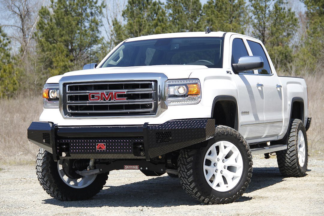 Fab Fours GM07 - K2161 - 1 GMC Sierra 1500 2007 - 2013 Black Steel Front Bumper No Guard - Rugged Truck Gear