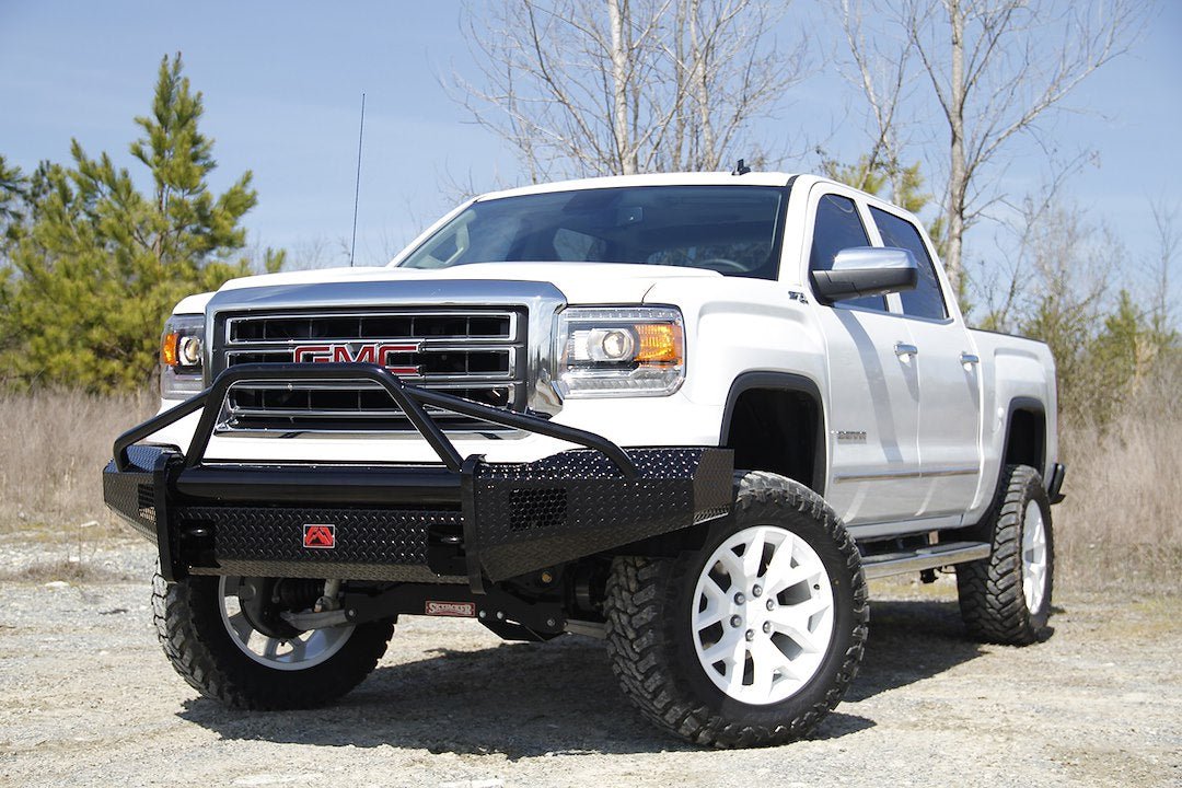 Fab Fours GM07 - K2162 - 1 GMC Sierra 1500 2007 - 2013 Black Steel Front Bumper Pre - Runner Guard - Rugged Truck Gear