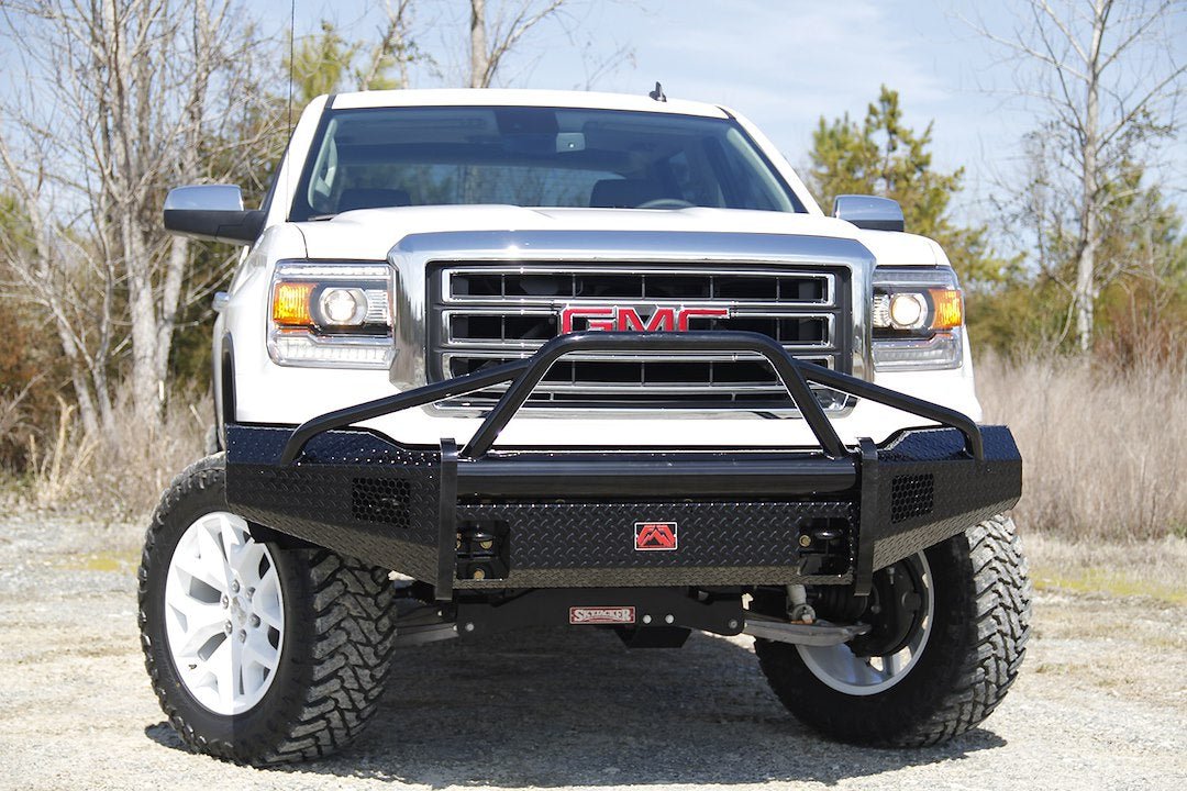 Fab Fours GM07 - K2162 - 1 GMC Sierra 1500 2007 - 2013 Black Steel Front Bumper Pre - Runner Guard - Rugged Truck Gear