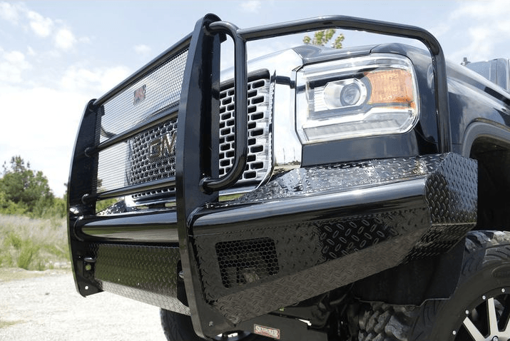 Fab Fours GM08 - S2160 - 1 GMC Sierra 2500/3500 HD 2007.5 - 2010 Black Steel Front Bumper Full Guard - Rugged Truck Gear