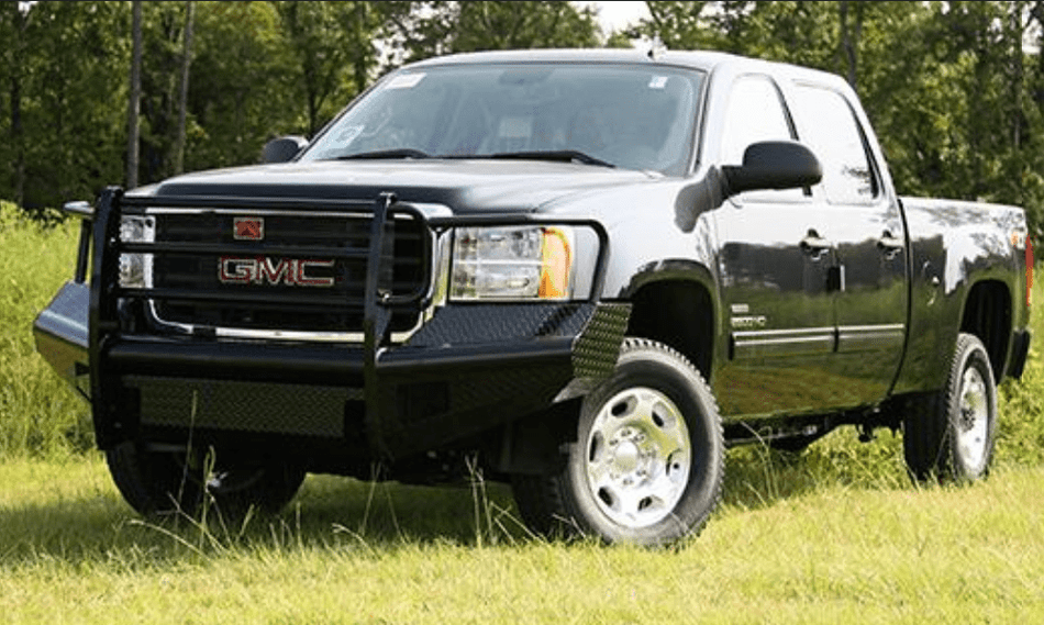 Fab Fours GM08 - S2160 - 1 GMC Sierra 2500/3500 HD 2007.5 - 2010 Black Steel Front Bumper Full Guard - Rugged Truck Gear