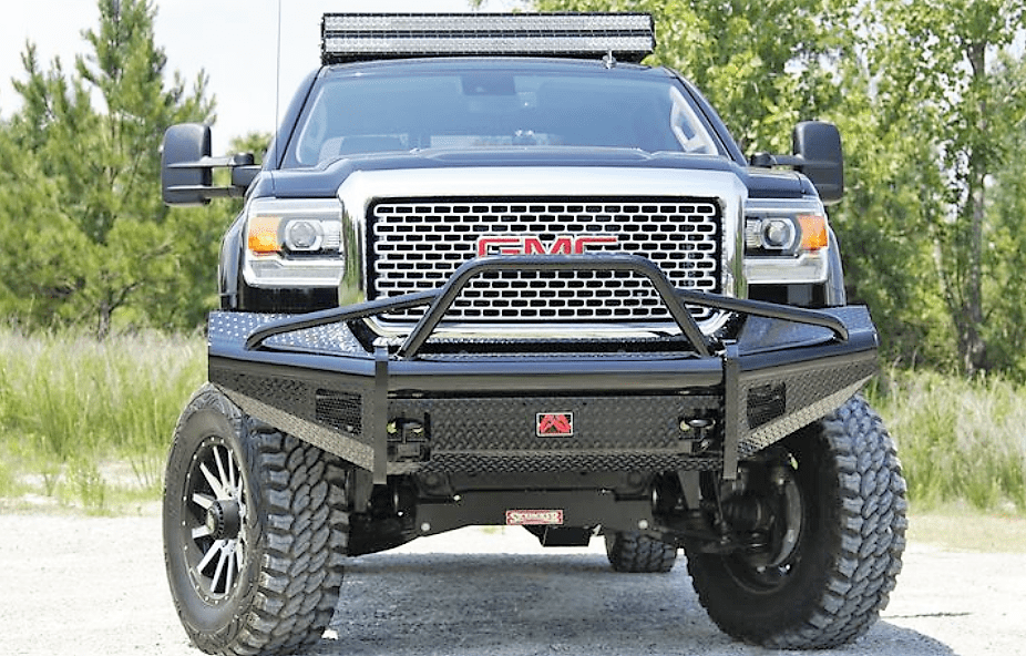 Fab Fours GM08 - S2162 - 1 GMC Sierra 2500/3500 HD 2007.5 - 2010 Black Steel Front Bumper Pre - Runner Guard - Rugged Truck Gear
