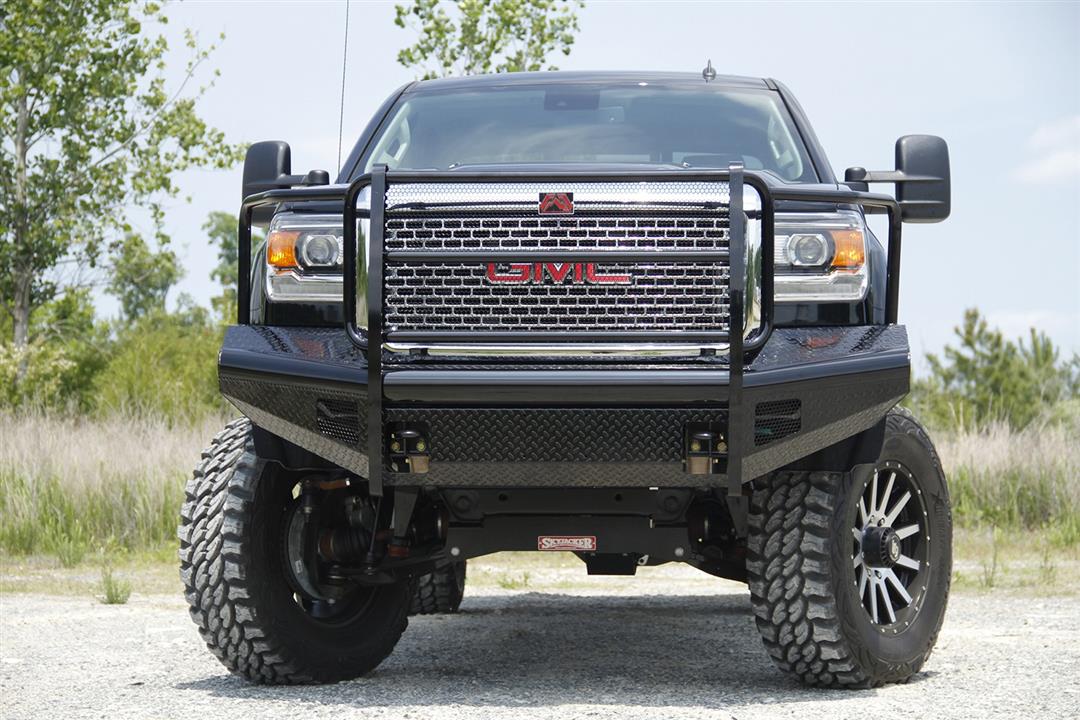 Fab Fours GM11 - S2860 - 1 GMC Sierra 2500/3500 HD 2011 - 2014 Black Steel Front Bumper Full Guard - Rugged Truck Gear