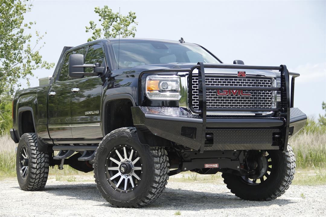 Fab Fours GM11 - S2860 - 1 GMC Sierra 2500/3500 HD 2011 - 2014 Black Steel Front Bumper Full Guard - Rugged Truck Gear