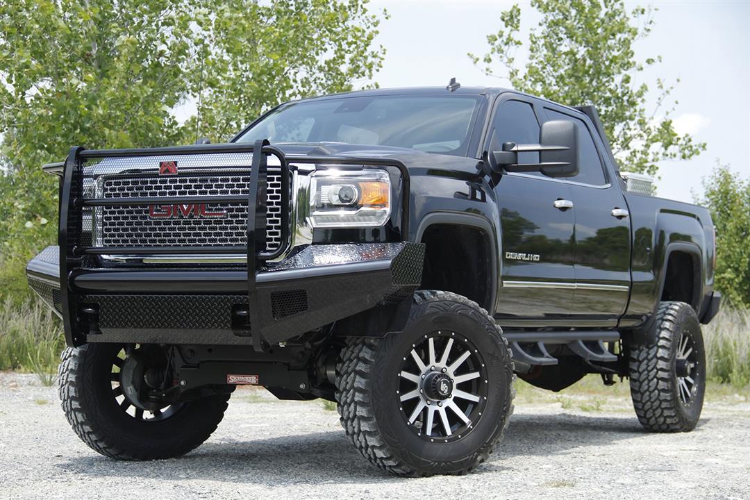 Fab Fours GM11 - S2860 - 1 GMC Sierra 2500/3500 HD 2011 - 2014 Black Steel Front Bumper Full Guard - Rugged Truck Gear