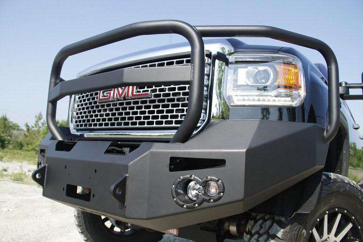 Fab Fours GM14-A3150-1 GMC Sierra 2500/3500 HD 2015-2019 Premium Front Bumper Winch Ready Full Guard Non-Sensor-BumperStock