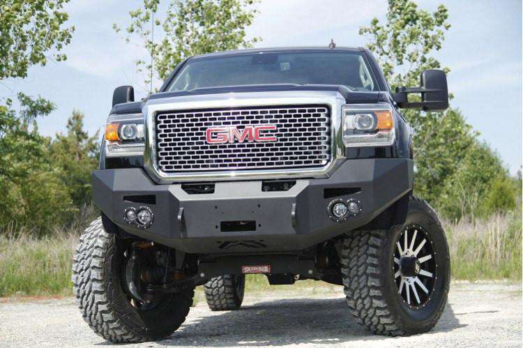 Fab Fours GM14 - A3151 - 1 GMC Sierra 2500/3500 HD 2015 - 2019 Premium Front Bumper Winch Ready No Guard Non - Sensor - Rugged Truck Gear