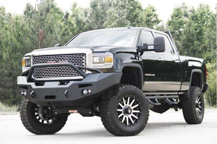 Fab Fours GM14 - A3152 - 1 GMC Sierra 2500/3500 HD 2015 - 2019 Premium Front Bumper Winch Ready Pre - Runner Guard Non - Sensor - Rugged Truck Gear