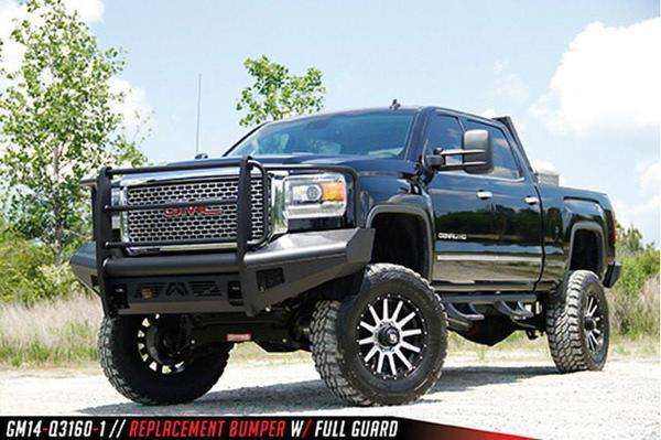 Fab Fours GM14 - Q3160 - 1 GMC Sierra 2500/3500 HD 2015 - 2019 Black Steel Elite Front Bumper Full Guard - Rugged Truck Gear