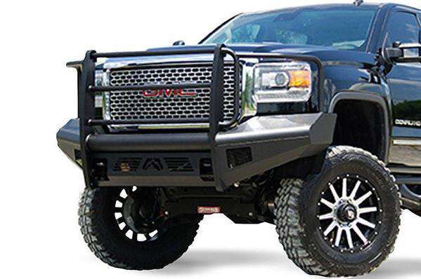 Fab Fours GM14 - Q3160 - 1 GMC Sierra 2500/3500 HD 2015 - 2019 Black Steel Elite Front Bumper Full Guard - Rugged Truck Gear