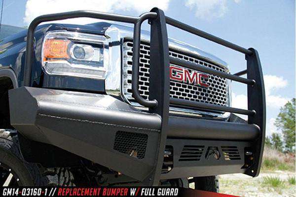 Fab Fours GM14 - Q3160 - 1 GMC Sierra 2500/3500 HD 2015 - 2019 Black Steel Elite Front Bumper Full Guard - Rugged Truck Gear