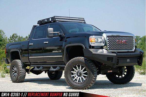 Fab Fours GM14 - Q3161 - 1 GMC Sierra 2500/3500 HD 2015 - 2019 Black Steel Elite Front Bumper No Guard - Rugged Truck Gear