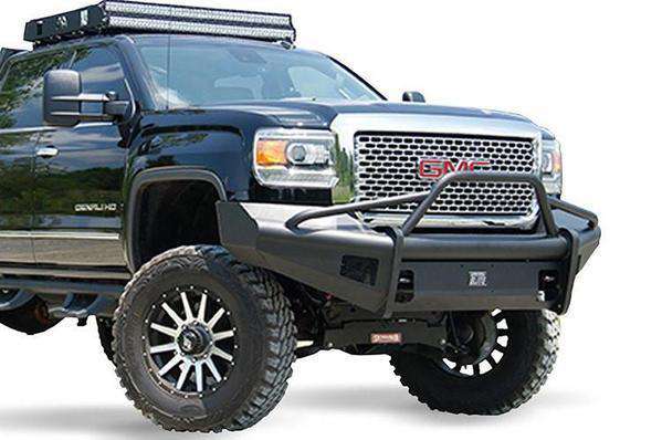 Fab Fours GM14 - Q3162 - 1 GMC Sierra 2500/3500 HD 2015 - 2019 Black Steel Elite Front Bumper Pre - Runner - Rugged Truck Gear