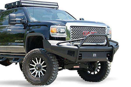 Fab Fours GM14 - Q3162 - 1 GMC Sierra 2500/3500 HD 2015 - 2019 Black Steel Elite Front Bumper Pre - Runner - Rugged Truck Gear
