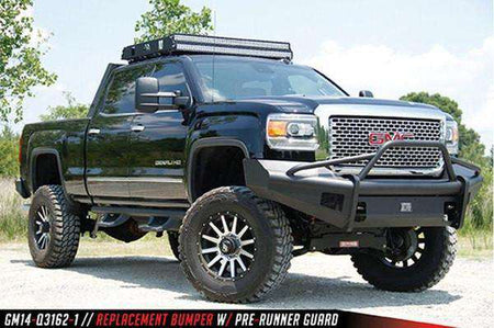 Fab Fours GM14 - Q3162 - 1 GMC Sierra 2500/3500 HD 2015 - 2019 Black Steel Elite Front Bumper Pre - Runner - Rugged Truck Gear