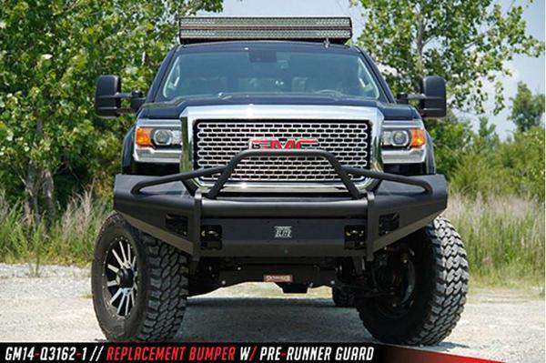 Fab Fours GM14 - Q3162 - 1 GMC Sierra 2500/3500 HD 2015 - 2019 Black Steel Elite Front Bumper Pre - Runner - Rugged Truck Gear