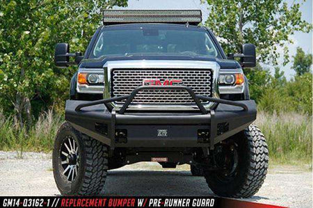 Fab Fours GM14 - Q3162 - 1 GMC Sierra 2500/3500 HD 2015 - 2019 Black Steel Elite Front Bumper Pre - Runner - Rugged Truck Gear