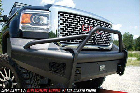Fab Fours GM14 - Q3162 - 1 GMC Sierra 2500/3500 HD 2015 - 2019 Black Steel Elite Front Bumper Pre - Runner - Rugged Truck Gear