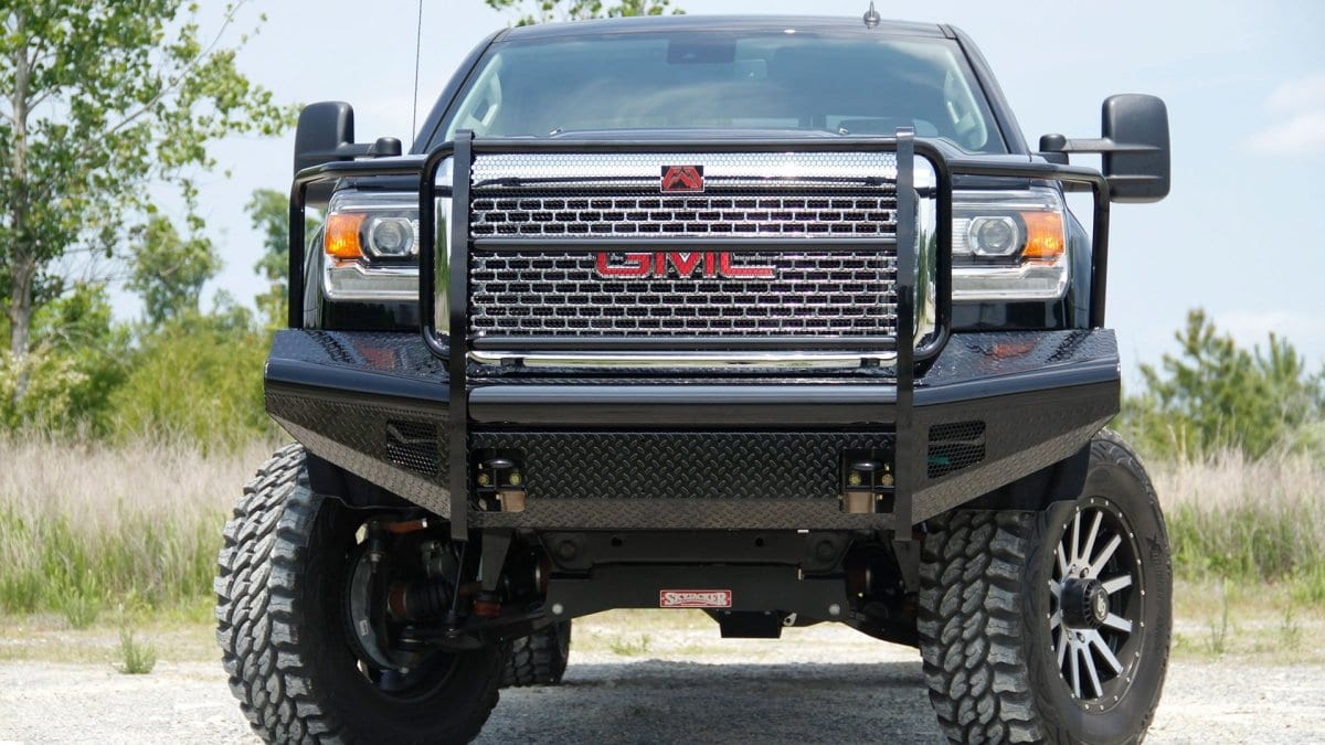 Fab Fours GM14 - S3160 - 1 GMC Sierra 2500/3500 HD 2015 - 2019 Black Steel Front Bumper Full Guard - Rugged Truck Gear