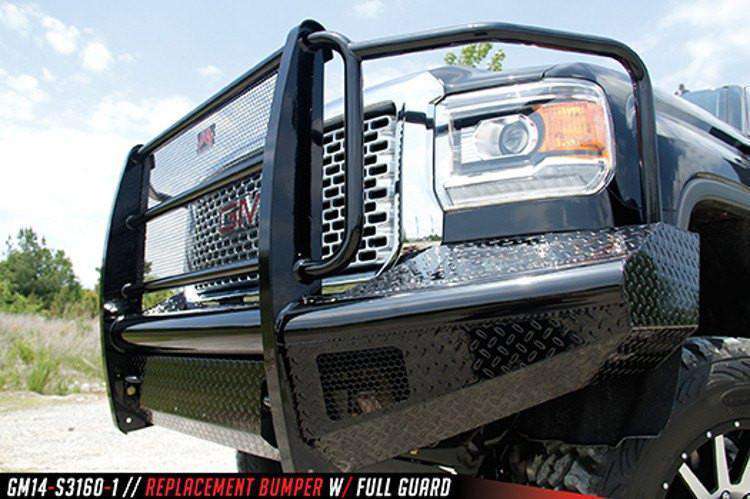 Fab Fours GM14 - S3160 - 1 GMC Sierra 2500/3500 HD 2015 - 2019 Black Steel Front Bumper Full Guard - Rugged Truck Gear