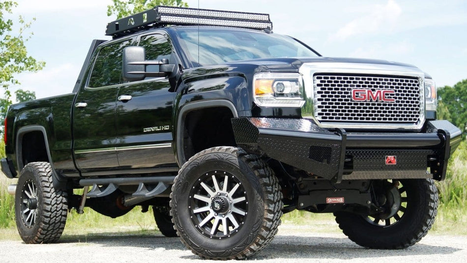Fab Fours GM14 - S3161 - 1 GMC Sierra 2500/3500 HD 2015 - 2019 Black Steel Front Bumper No Guard - Rugged Truck Gear