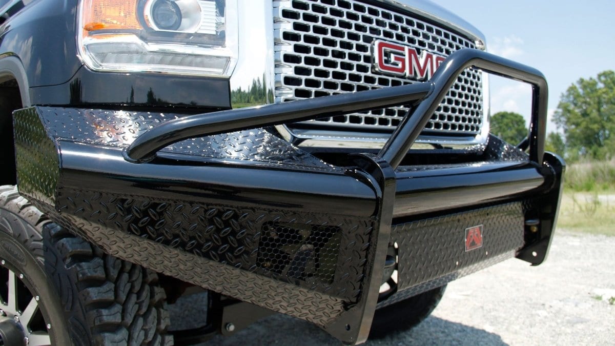 Fab Fours GM14 - S3162 - 1 GMC Sierra 2500/3500 HD 2015 - 2019 Black Steel Front Bumper Pre - Runner Guard - Rugged Truck Gear