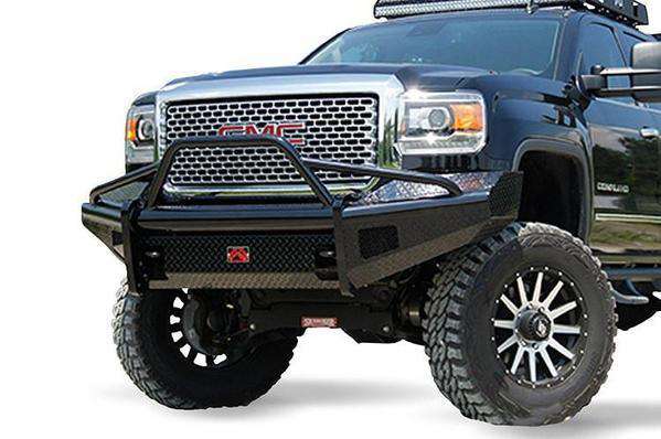 Fab Fours GM14 - S3162 - 1 GMC Sierra 2500/3500 HD 2015 - 2019 Black Steel Front Bumper Pre - Runner Guard - Rugged Truck Gear
