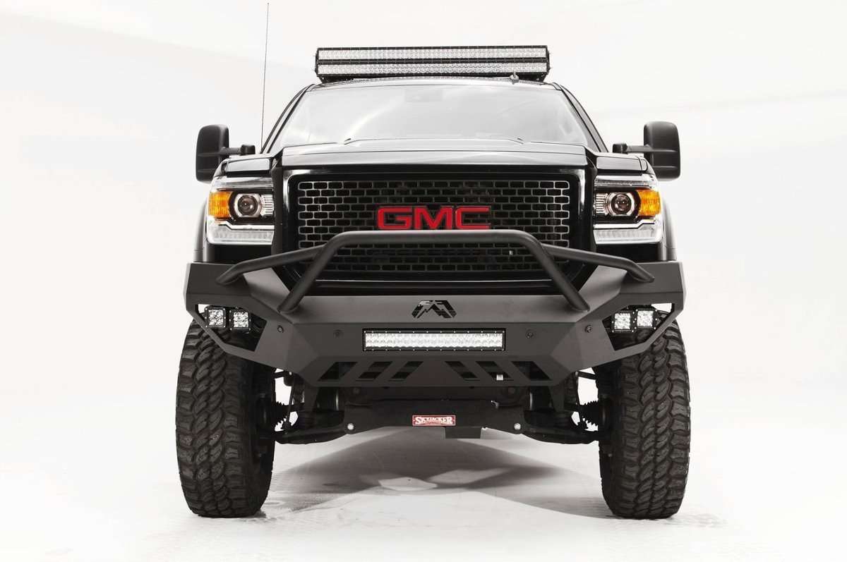 Fab Fours GM15-V3152-1 GMC Sierra 2500/3500 HD 2015-2019 Vengeance Front Bumper Pre-Runner Guard-BumperStock