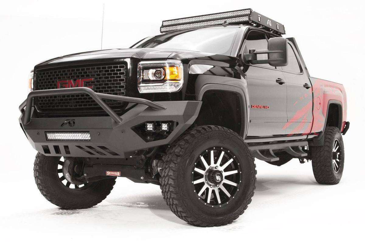 Fab Fours GM15 - V3152 - 1 GMC Sierra 2500/3500 HD 2015 - 2019 Vengeance Front Bumper Pre - Runner Guard - Rugged Truck Gear