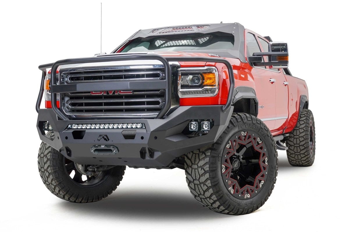 Fab Fours GM15 - X2850 - 1 GMC Sierra 2500/3500 HD 2015 - 2019 Matrix Front Bumper Winch Ready Full Guard - Rugged Truck Gear