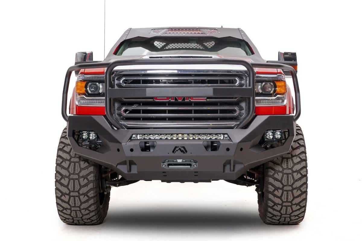 Fab Fours GM15 - X2850 - 1 GMC Sierra 2500/3500 HD 2015 - 2019 Matrix Front Bumper Winch Ready Full Guard - Rugged Truck Gear