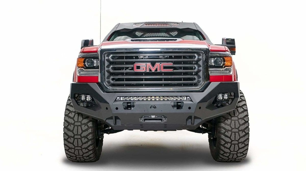 Fab Fours GM15 - X2851 - 1 GMC Sierra 2500/3500 HD 2015 - 2019 Matrix Front Bumper Winch Ready No Guard - Rugged Truck Gear