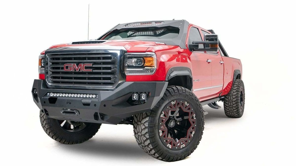 Fab Fours GM15 - X2851 - 1 GMC Sierra 2500/3500 HD 2015 - 2019 Matrix Front Bumper Winch Ready No Guard - Rugged Truck Gear