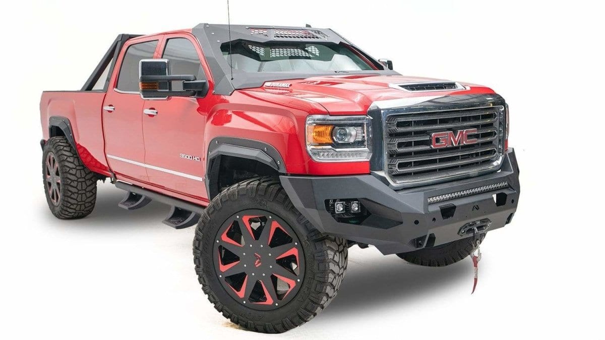 Fab Fours GM15 - X2851 - 1 GMC Sierra 2500/3500 HD 2015 - 2019 Matrix Front Bumper Winch Ready No Guard - Rugged Truck Gear
