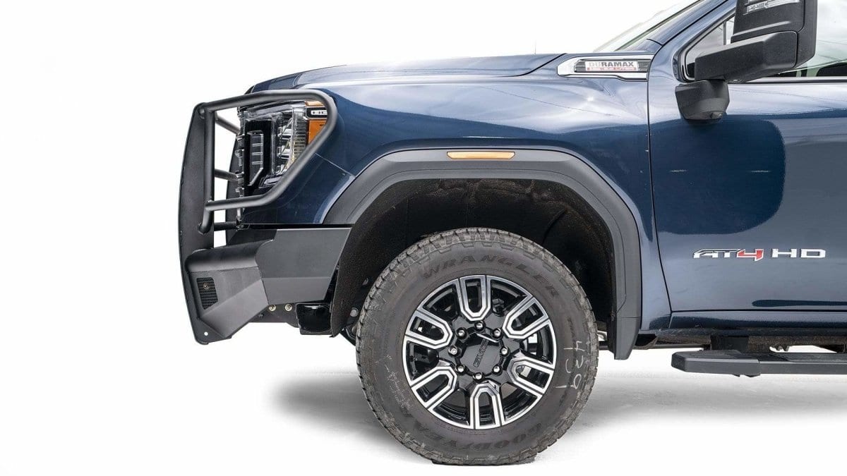 Fab Fours GM20 - Q5060 - 1 GMC Sierra 2500/3500 HD 2020 - 2022 Black Steel Elite Front Bumper Full Guard - Rugged Truck Gear