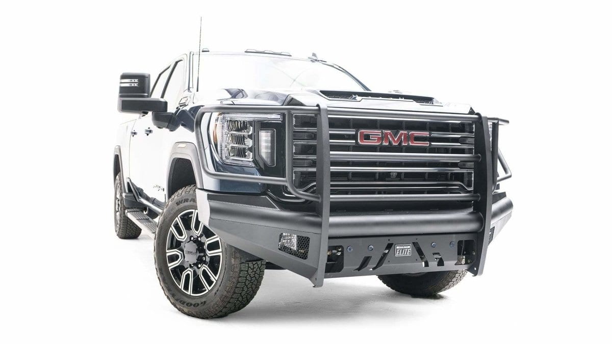 Fab Fours GM20 - Q5060 - 1 GMC Sierra 2500/3500 HD 2020 - 2022 Black Steel Elite Front Bumper Full Guard - Rugged Truck Gear