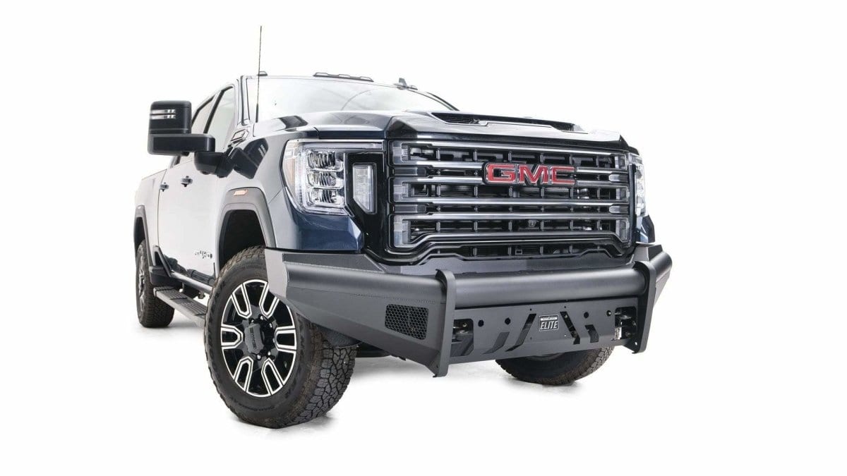 Fab Fours GM20 - Q5061 - 1 GMC Sierra 2500/3500 HD 2020 - 2022 Black Steel Elite Front Bumper No Guard - Rugged Truck Gear